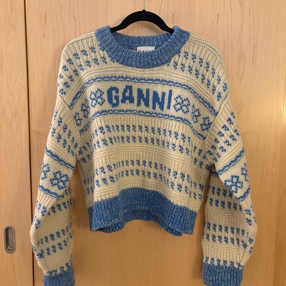 Ganni Sweaters - Ganni Cream and Blue Wool Sweater